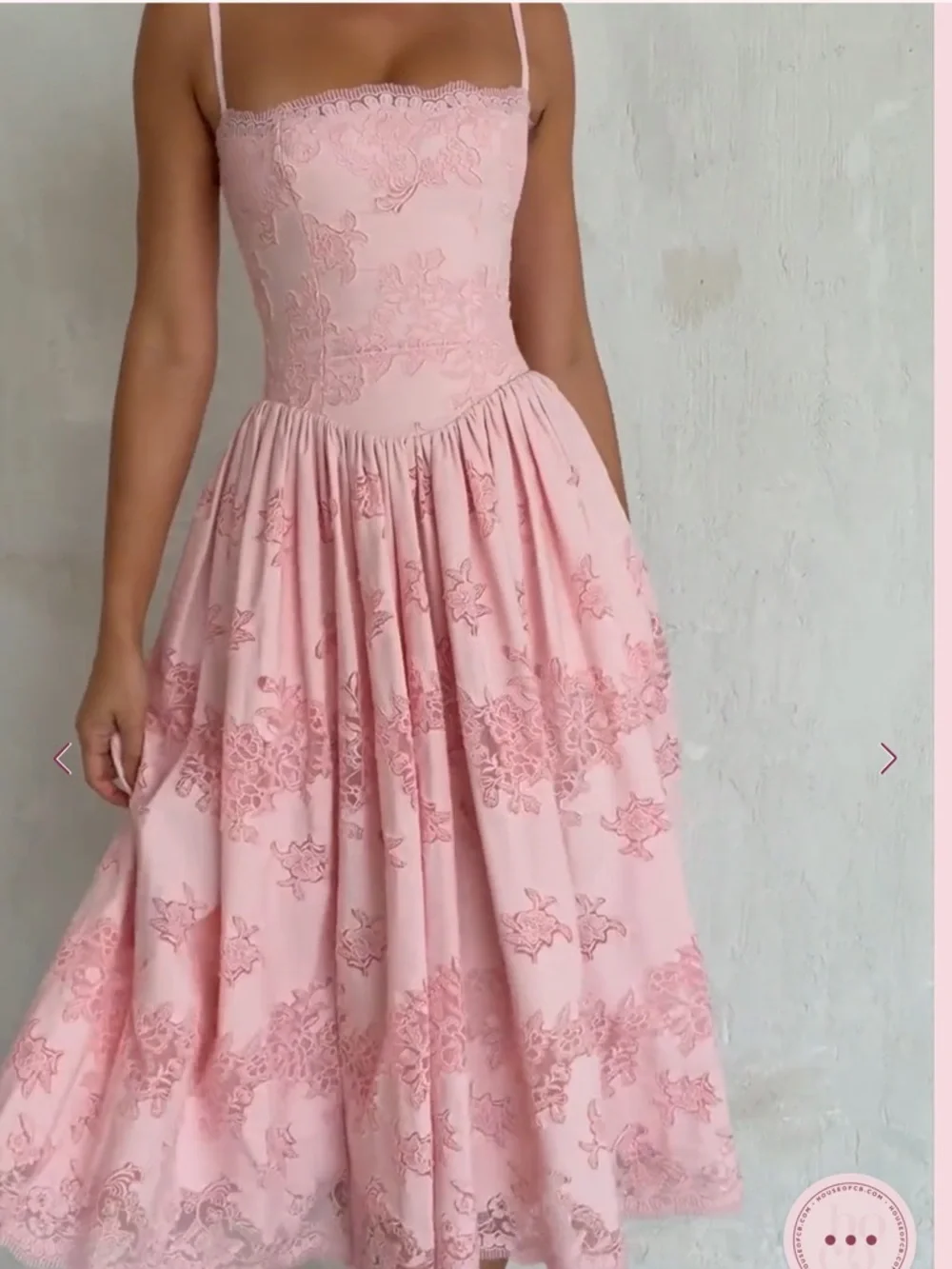 House of CB CHLOE Pink Cotton Broderie Anglais Lace Midi Sundress - Picture 4 of 9